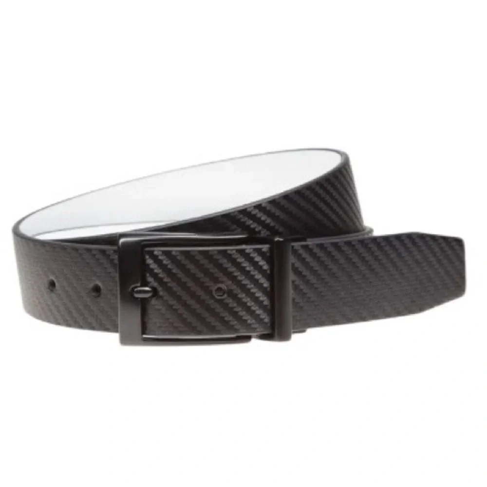 Nike Black Carbon‎ Fiber Textured Genuine Leather Belt Golf Casual Size 42